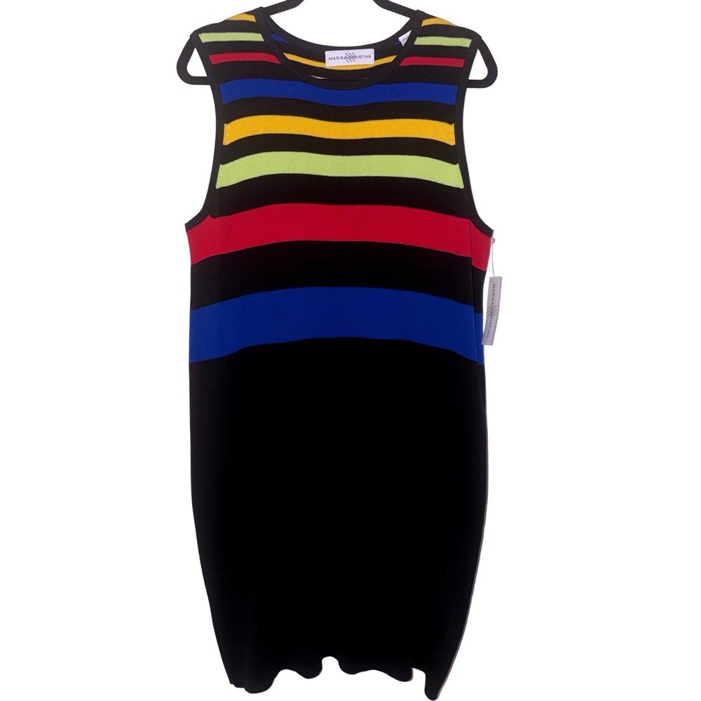Marisa Christina Summer Knit Dress Women XL Primary Colorblock Mod Retro Striped